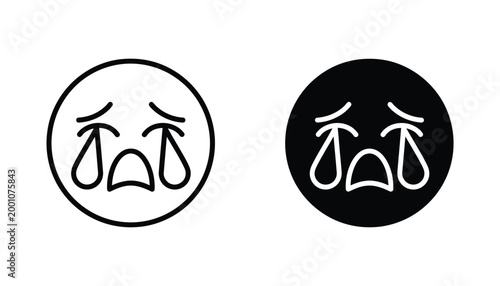 Crying face emoji icon outline and filled silhouette isolated on white background vector graphic