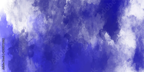 Abstract watercolor background with deep blue and white cloudy textures and painterly splatters for artistic design elements