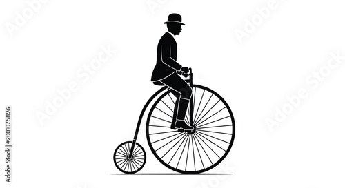 Vintage silhouette a gentleman rides a classic penny farthing bicycle evoking nostalgia