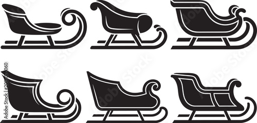 Vintage winter sleigh silhouette collection for classic holiday design and festive christmas artwork.