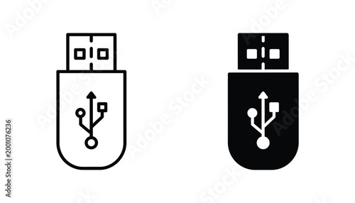 USB flash drive icon outline and filled silhouette isolated on white background vector graphic