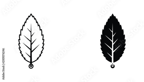 Single leaf icon outline and filled silhouette isolated on white background vector graphic