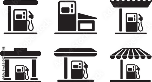 Gas station vector illustration set. collection of fuel pump and service station icons.