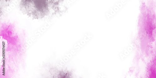 Abstract watercolor splashes in vibrant pink and subtle purple on a clean white background for creative design and artistic backgrounds