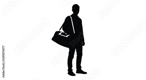 Vector illustration of a standing man carrying a gym bag over his shoulder for fitness concept