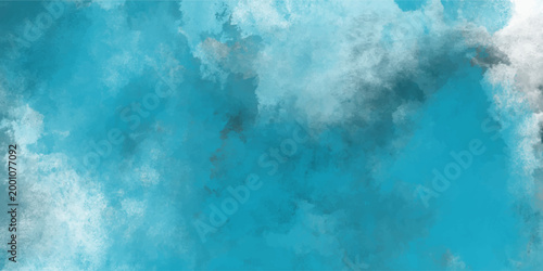 Abstract watercolor texture background with vibrant turquoise and deep blue blended washes and subtle grey and white cloudy effects for artistic design elements