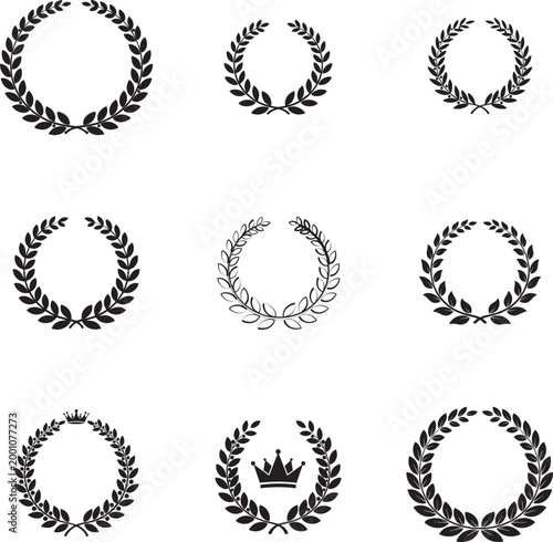 Set of laurel wreath vector frames and award leaf badge collection design