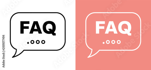 Faq icons black and white and red outline versions for frequently asked questions