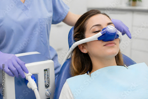 Dental Nitrous Oxide Sedation – Patient Receiving Laughing Gas for Anxiety-Free Dental Treatment
