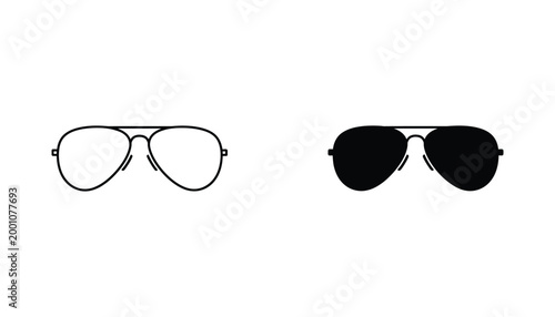 Aviator sunglasses icon outline and solid black version on white background vector graphic