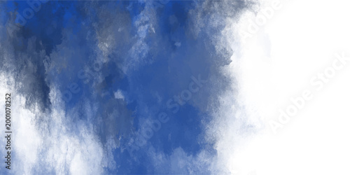 Deep blue and grey watercolor texture background with white cloudy accents and fluid blended washes for dramatic and artistic graphic design applications