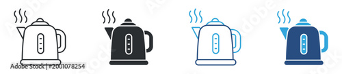 Electric kettle icon set. hot water appliance with steam. kitchen equipment and household concept. vector illustration.