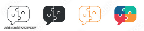 Puzzle speech bubble icon set. communication and problem solving concept. teamwork discussion symbol. vector illustration.