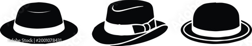 hat styles boater fedora bowler line art vector icons