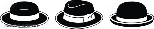 hat boater fedora bowler silhouettes vector set black white