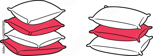 Vector illustration of stacked pillows in alternating red and white colors arranged vertically for home decor and bedding themes