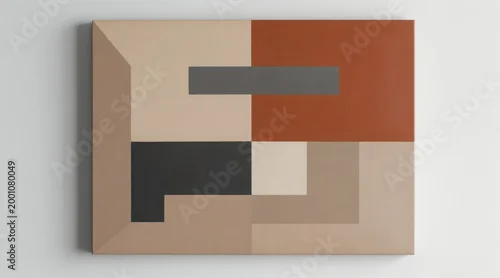 Panel kuchenny z motywem Modern geometric art painting with neutral earth tones. Angular shapes, clean lines create contemporary abstract design. Piece offers minimalist aesthetic for various decor styles. Art abstract