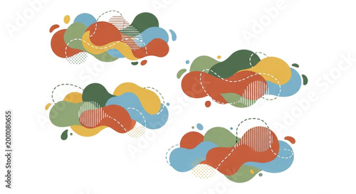 Colorful abstract shapes, modern graphic elements, vibrant vector icons, decorative cloud designs
