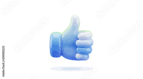 Three dimensional blue thumb up gesture icon symbol of approval and positive feedback