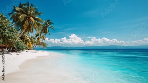 Tropical beach scene with palm trees white sand and turquoise water