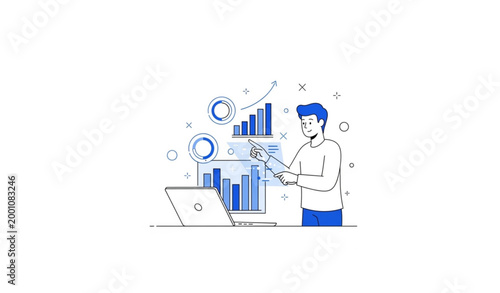Quality assurance and performance validation concept with man reviewing compliance standards on digital dashboard vector