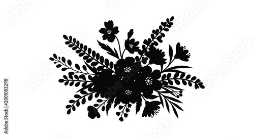 Elegant floral silhouette a black and white botanical arrangement for design and decoration