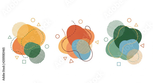 Geometric shapes, abstract icons, colorful graphics, vector set