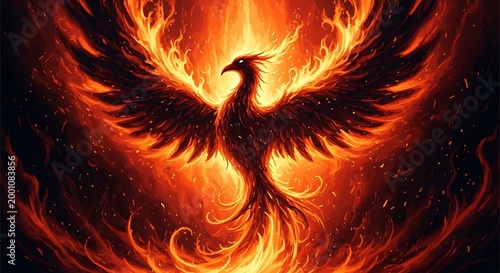 Majestic phoenix rising from flames a symbol of rebirth and immortality