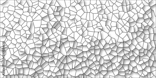 White geometric cell structure background with black outlines and subtle shadow casting creating a textured abstract surface