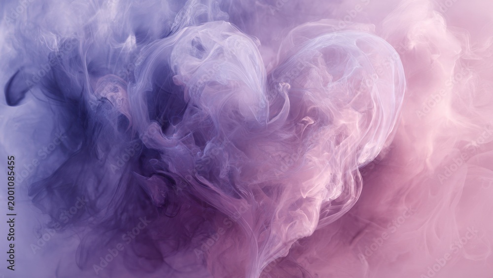 Fototapeta premium Heart Shape Formed by Purple and Pink Ink Smoke