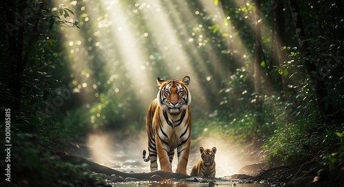 Majestic tiger in lush forest a powerful scene of nature's beauty and strength