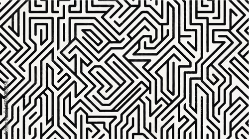 Intricate Black and White Maze Pattern Abstract Geometric Design for Visual Exploration and Cognitive Challenges
