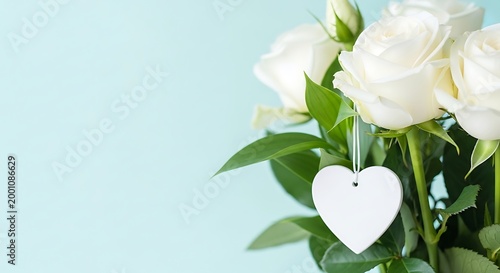 Delicate white lisianthus bouquet with a heart shaped tag symbolizing love and affection