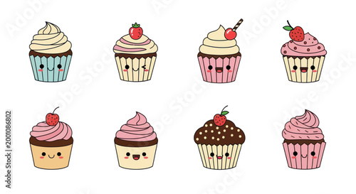 Cartoon cupcakes with smiling faces
