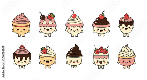 Cartoon cupcakes with smiling faces