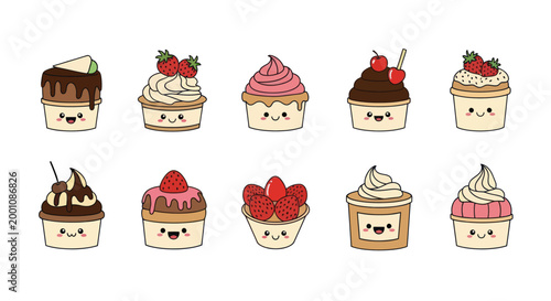 Cartoon cupcakes with smiling faces