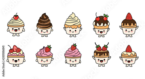 Cartoon cupcakes with smiling faces