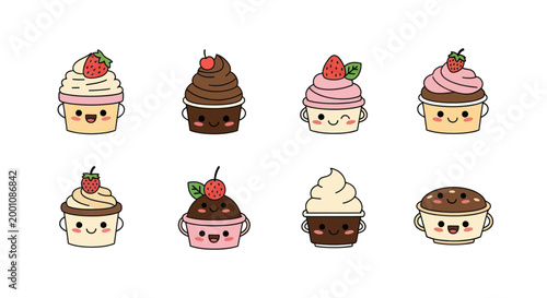 Cartoon cupcakes with smiling faces