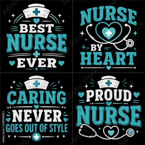 Set of nurse tshirt design bundle, nursing quotes, typography design, nurse vector illustration, medical tshirt design