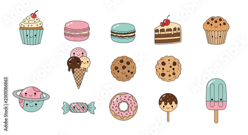 Cartoon desserts collection isolated
