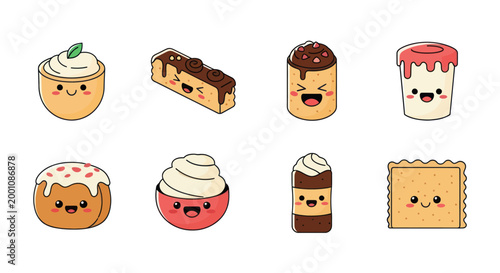 Cartoon desserts collection with happy faces