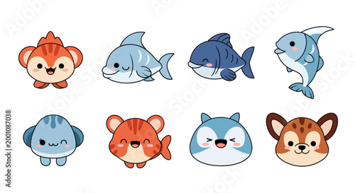 Cartoon fish set adorable aquatic creatures
