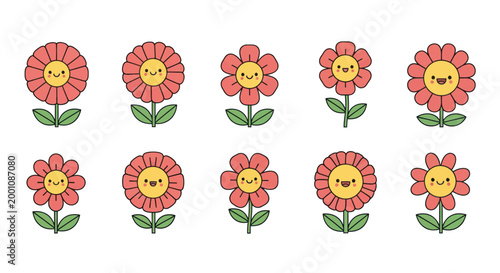 Cartoon flowers illustration on white background