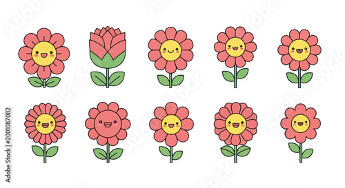 Cartoon flowers collection isolated on white