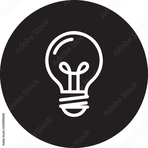 Minimalist white light bulb icon on a black circle button for business and creative design concepts