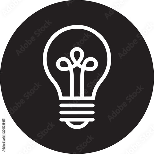 Simple light bulb icon design on a black circular background representing a bright creative idea