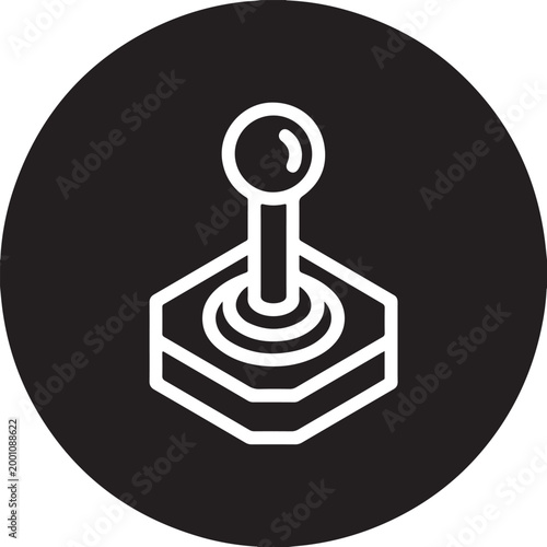Retro gaming joystick icon on a dark circle button