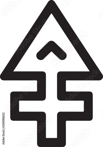 Abstract geometric arrow icon with a triangle and cross shape