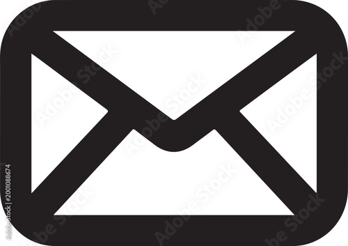 Simple black envelope icon symbol for email communication and digital messaging interface design