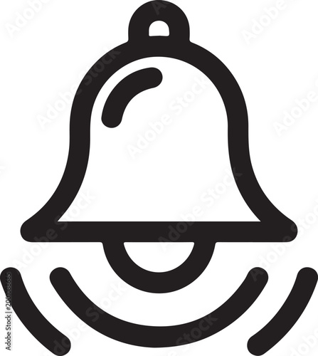 Black notification bell icon with sound waves for website and mobile app interface design